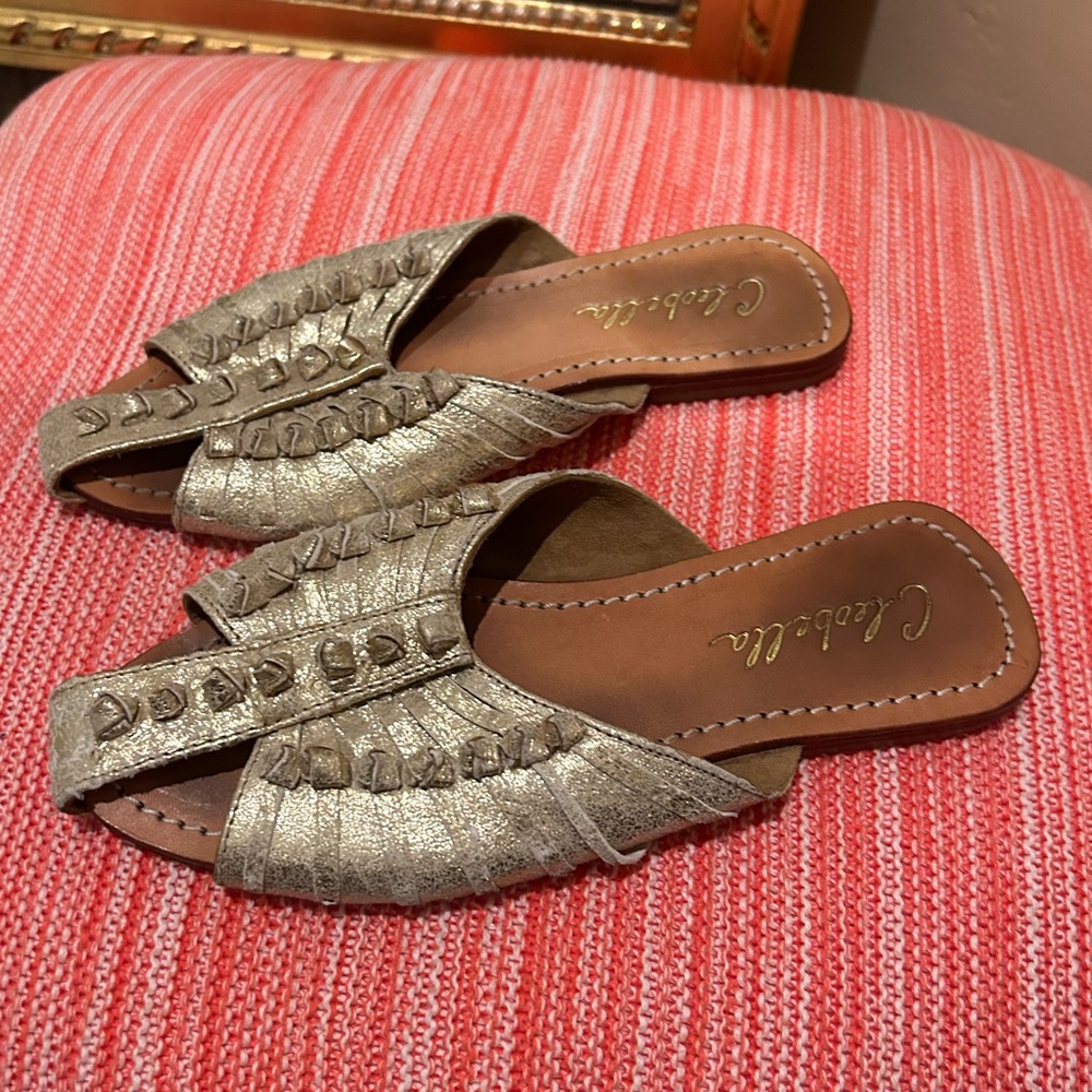 Cleobella Monroe Rocky slides metallic gold/silver leather flats  36